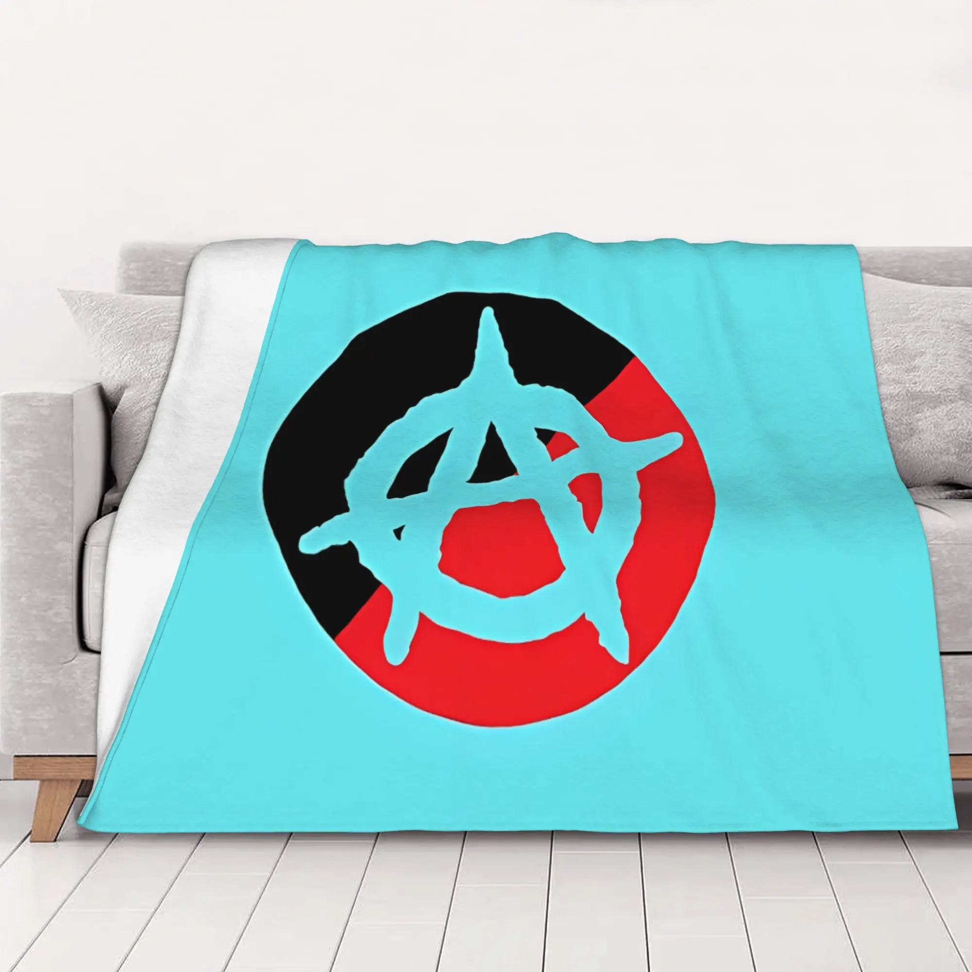 1PC Red And Black Anarchy Logo Anarchy home room decorations Winter Blankets for Adults Bedding Home Interior Sofa Knee