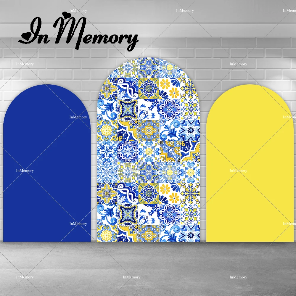 Morocco Mediterranean Arch Backdrop Cover Baby Shower Background Yellow Lemon Blue Arch Chiara Party Girl Birthday Wedding Decor