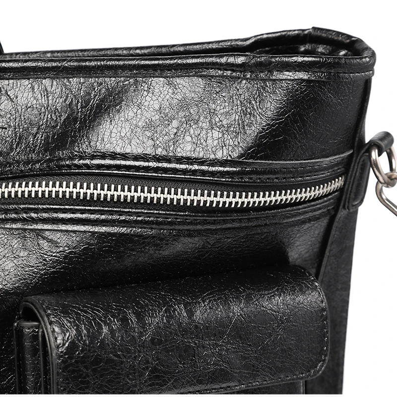 Vintage Distressed Tote Bag mit Kreuznieten, Große Unisex Umhängetasche, Reißverschluss-Handtasche aus Cracked PU für Damen – Detail 35