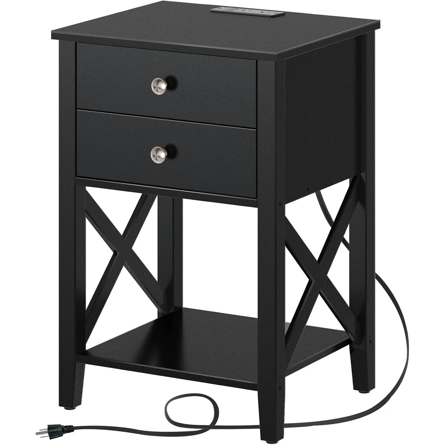 Nightstand with Charging Station,Night Stand with 2 Drawers,2 AC & USB Power Outlets, Accent Bed Side Table with Storage Shelf ﻿