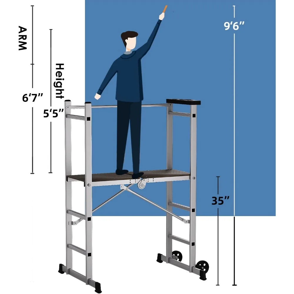 Échafaudage pliable en aluminium, échelle d'échafaudage portable, plate-forme de travail d'échafaudage, tour d'échafaudage, banc de travail de tabouret d'échelle