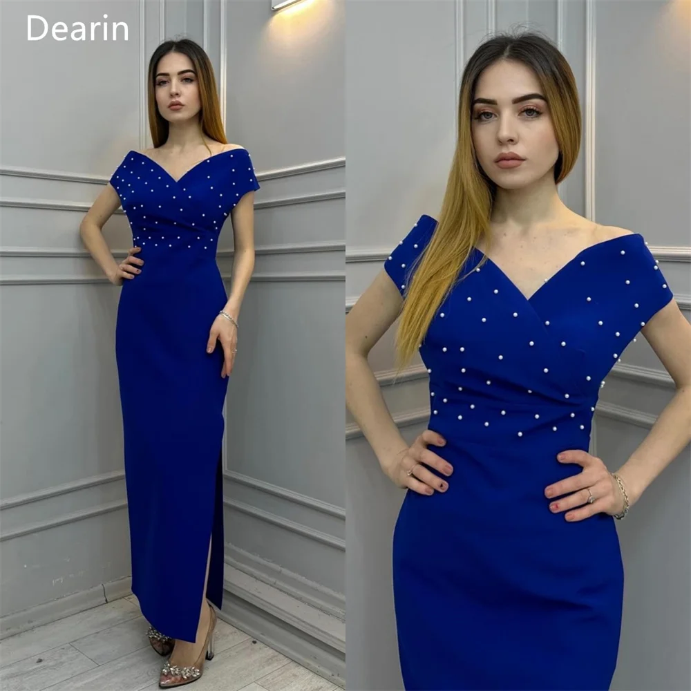 Formal Dress Dearin Off-the-shoulder Column Floor Length Skirts Vertically Bead Bespoke Occasion Dresses Prom Saudi Arabia Eveni