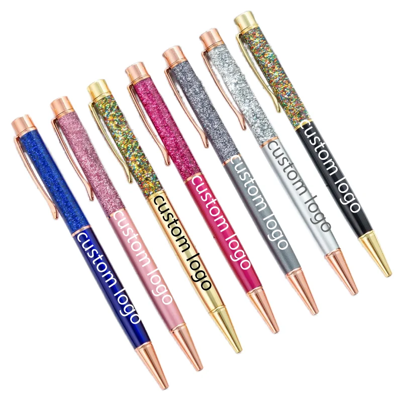 

100Pcs Custom Quicksand Creative Pen Colorful Oil-Soluble Gold Powder Ballpoint Pen Black Ink 1mm Personalized Promotional Gifts