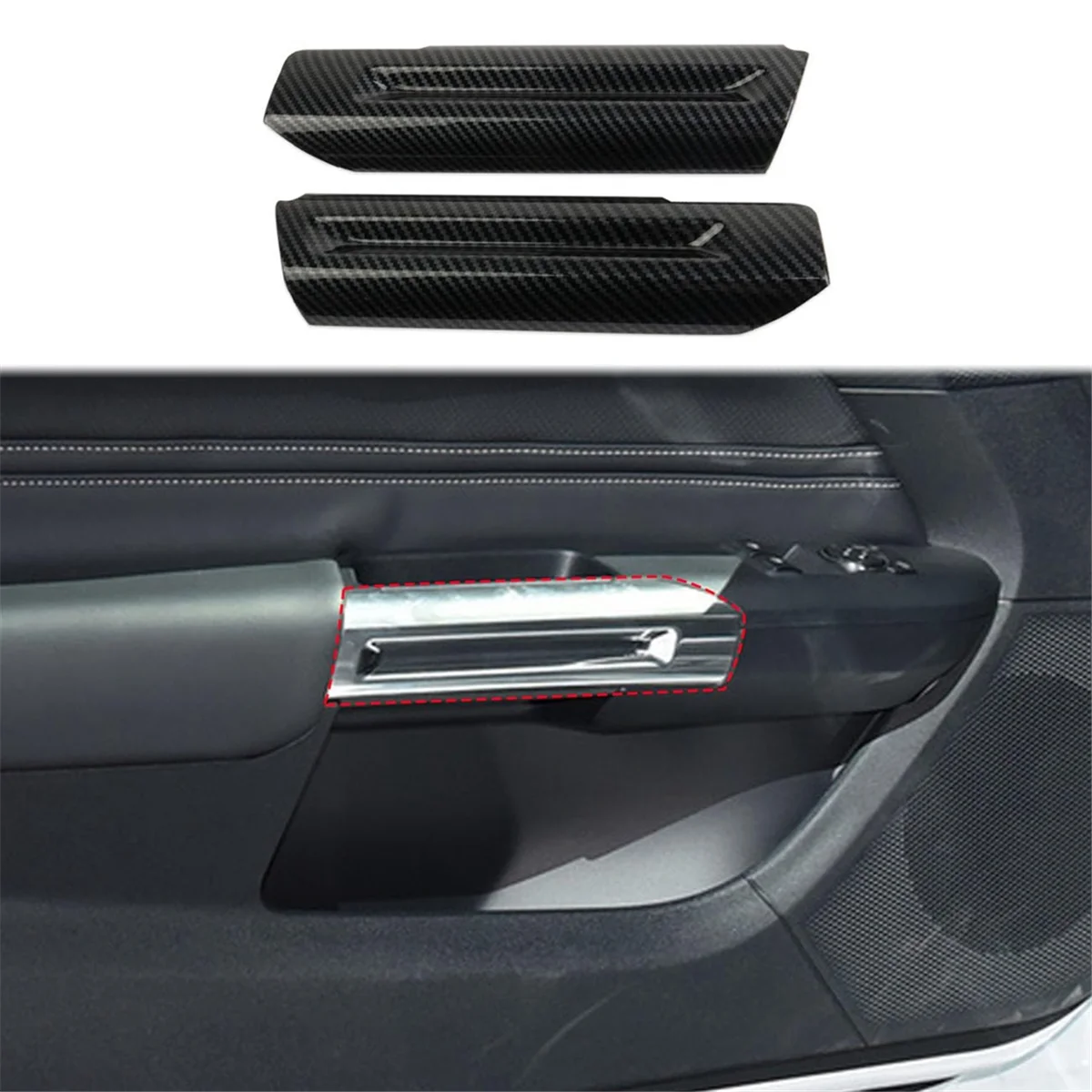 Car Inner Door Handle Cover Decoration Trim for Ford Mustang 2024 Interior Accessories Carbon Fiber