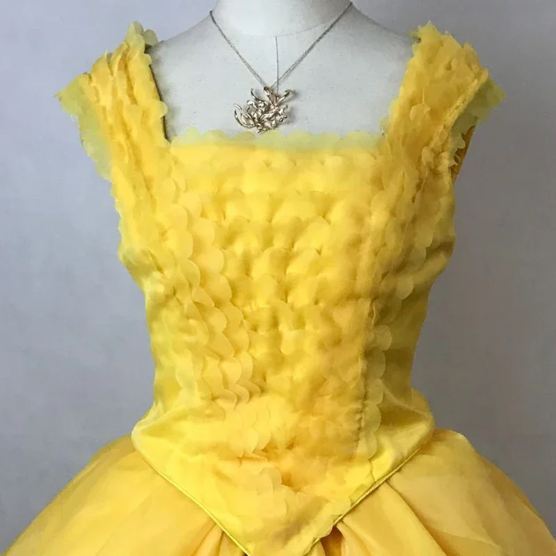 Disfraz de Cosplay de película Beast Belle para mujer adulta, vestido amarillo, vestidos de baile de fiesta de Halloween elegantes