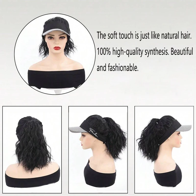 Synthetic wig 16 inch houndstooth empty top baseball cap curly hair wig suitable for women's daily wear