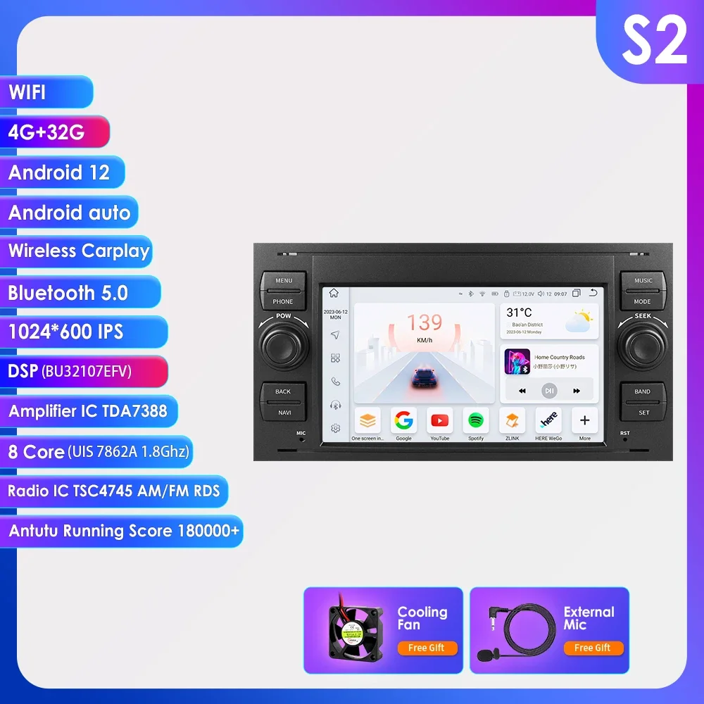 Android Autoradio Voor Ford Focus 2007 Mondeo S-Max C Max Kuga Galaxy Fiesta Transit Fusion Connect Autoradio Multimedia Carplay - afbeelding 1
