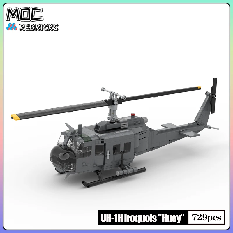 

Military War MOC UH-1H Iroquois Huey 1：35 Scale Manned Helicopters Building Block Model Bricks Sets DIY Toys Children's Gifts