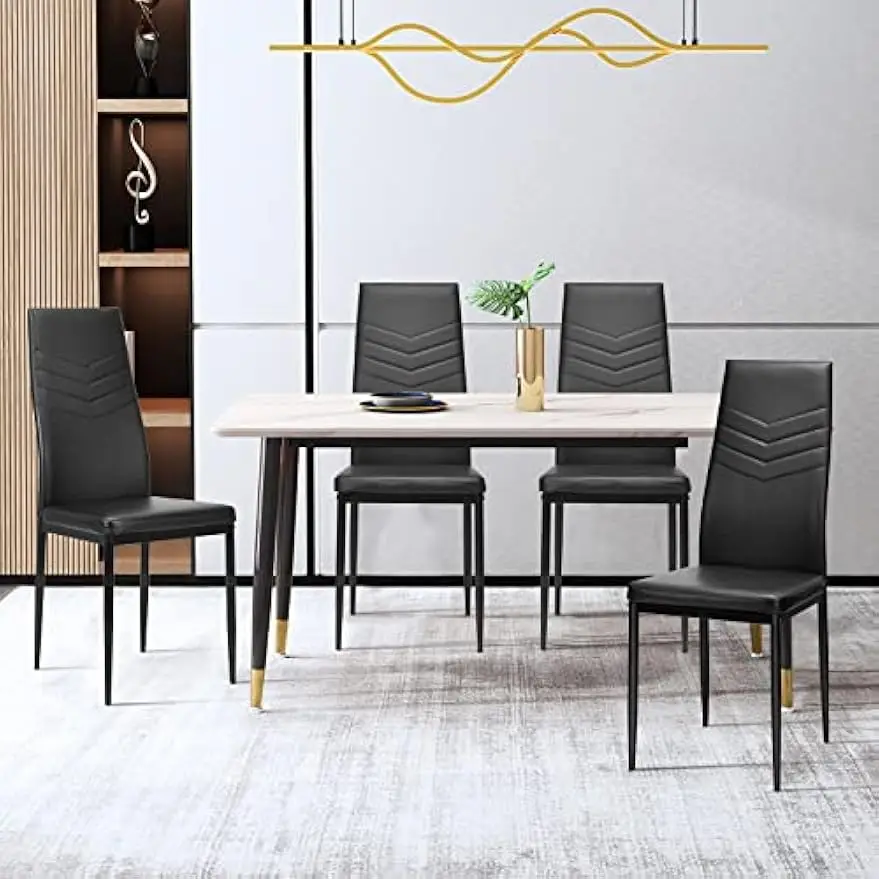 

Dining Chairs Set of 4 Black PVC Dining Room Chairs Modern Soft Leather Padded Living Room Side Chairs with Sturdy Metal Legs