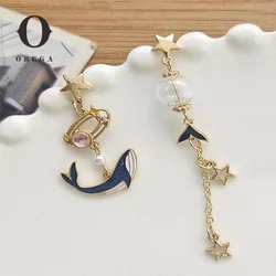 Obega Korean Dolphin Star Dorp Stud Earrings Bule White Zinc Alloy Epoxy Long Earrings For Women Summer Holiday Party Jewelry