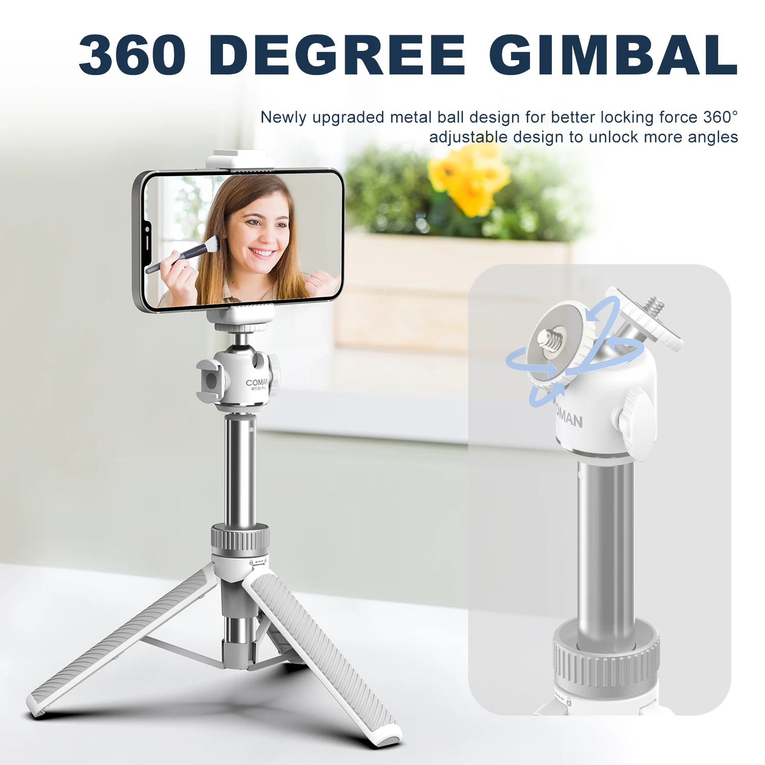 COMAN MT30 Pro 61cm Extendable Phone Tripod Stand Universal Clamp Compatible with For iPhone Samsung Huawei Xiaomi DSLR Camera