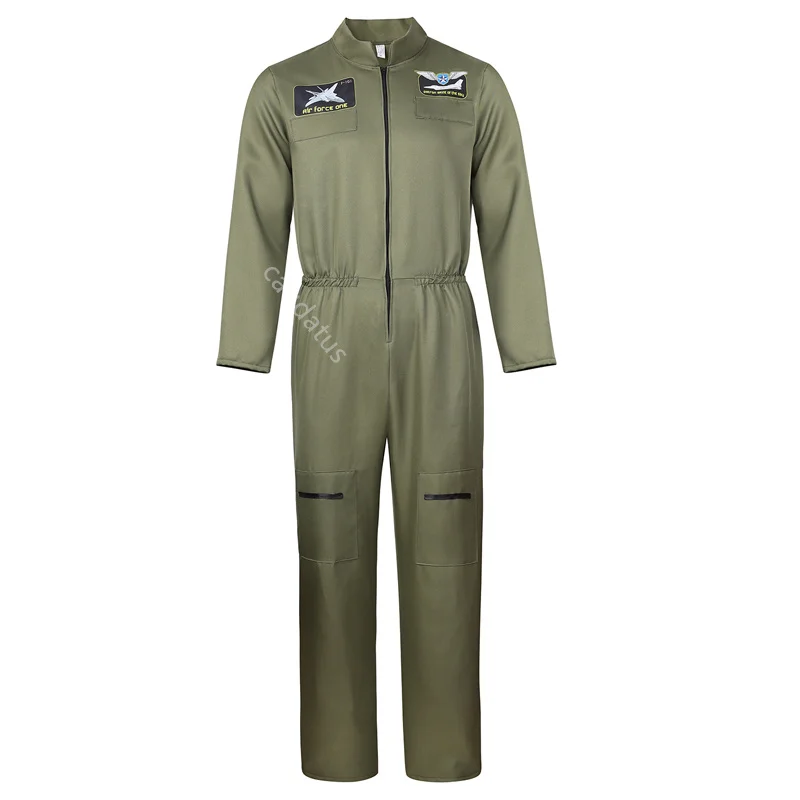 Men's Flight Suit Costume Women Military Fighter Pilot Jumpsuit Halloween Costume Cosplay One Piece Overalls ArmyGreen