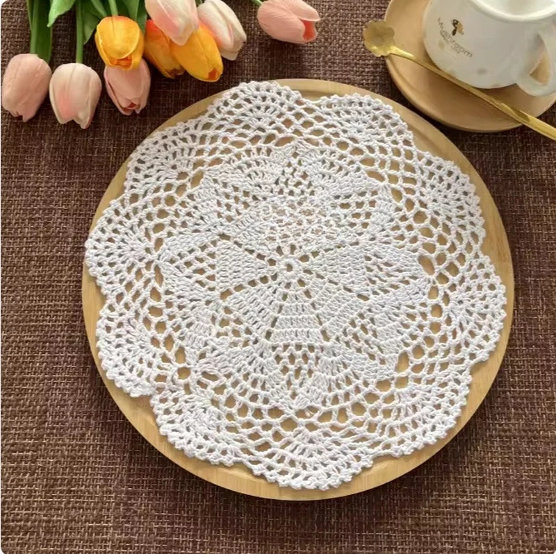 1/2/4PCS 25cm Crochet Doilies Cotton Lace Round Table cloth Place mat Rustic Cup Mat Coasters Home Decor Handmade Photo Props