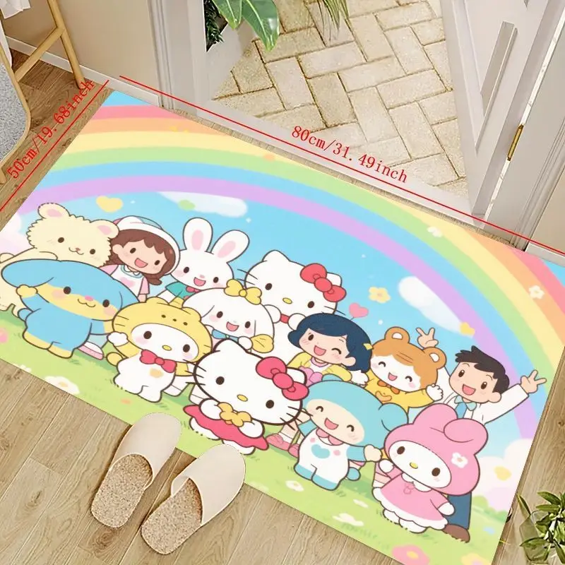 

1PC Sanrio Friends Hello Kitty Cinnamoroll My Melody Pompompurin Rainbow Cartoon Floor Mat, Cute Pastel Aesthetic Area Rug for K
