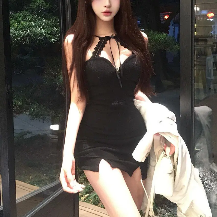 Sexy V-NeckTank Dress Women's Slimming Lace Splice Design Sensible Smooths Your Silhouette Small Black Dress
