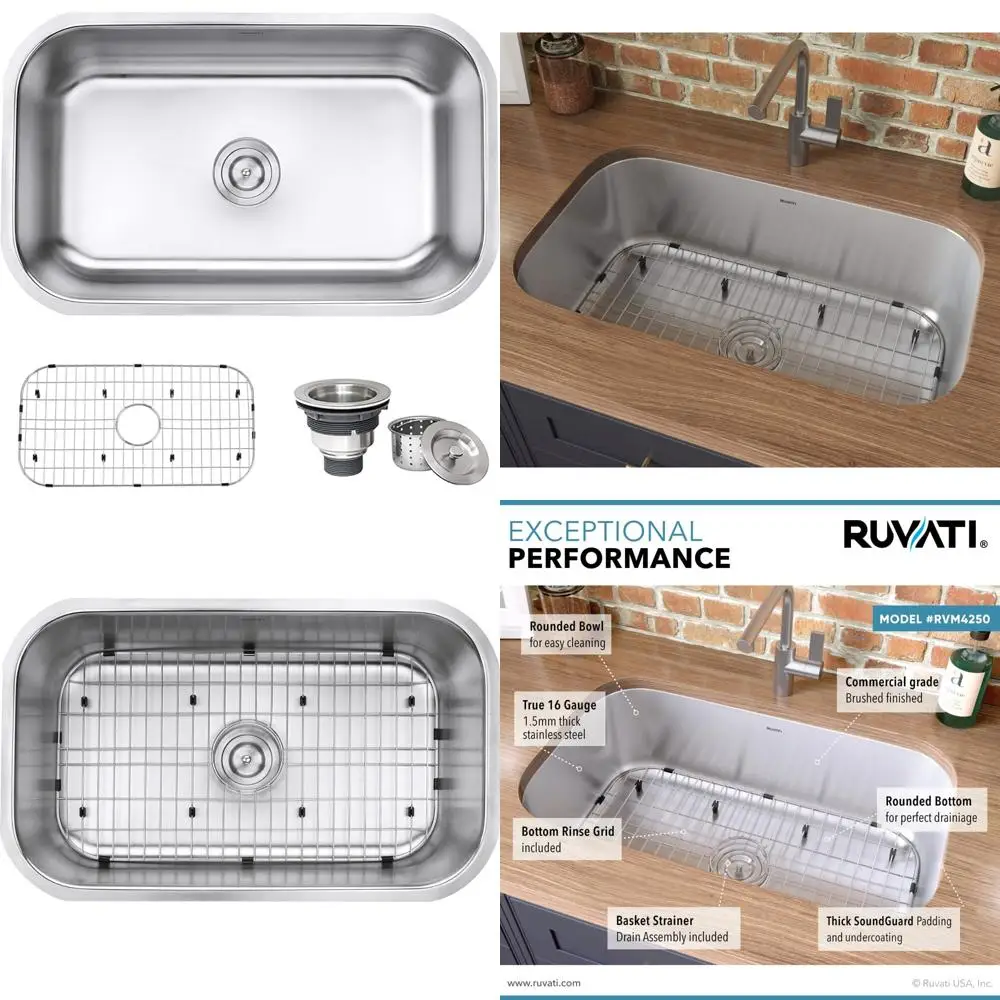 

Ruvati 30 Single Bowl Undermount Stainless Steel Kitchen Sink with 16 Gauge and Brushed Scratch-Resistant Finish