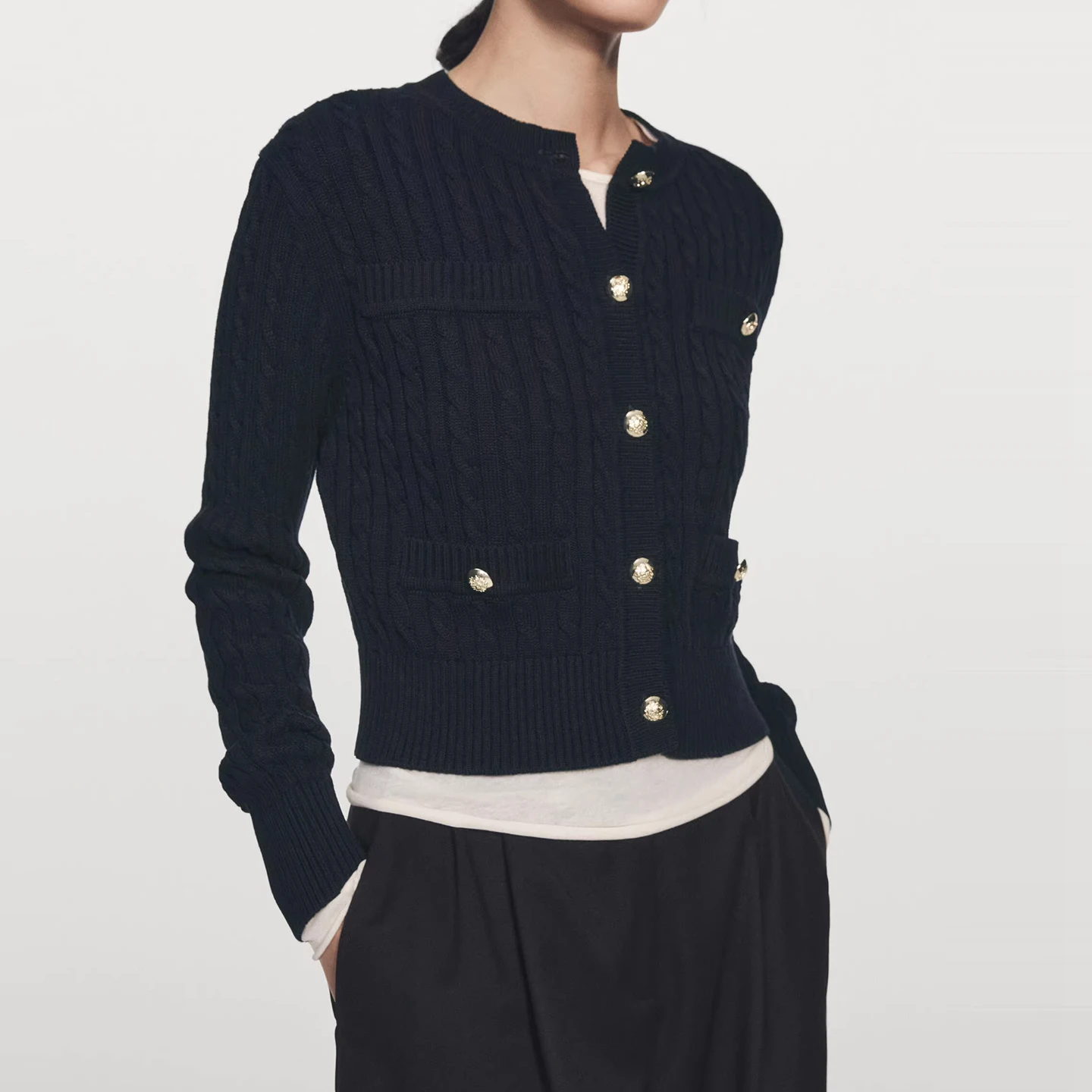 Z 2025冬新作 レディース スレニットセーター ラウンドネック ツイスト ロング丈 ボタン留め カーディガン