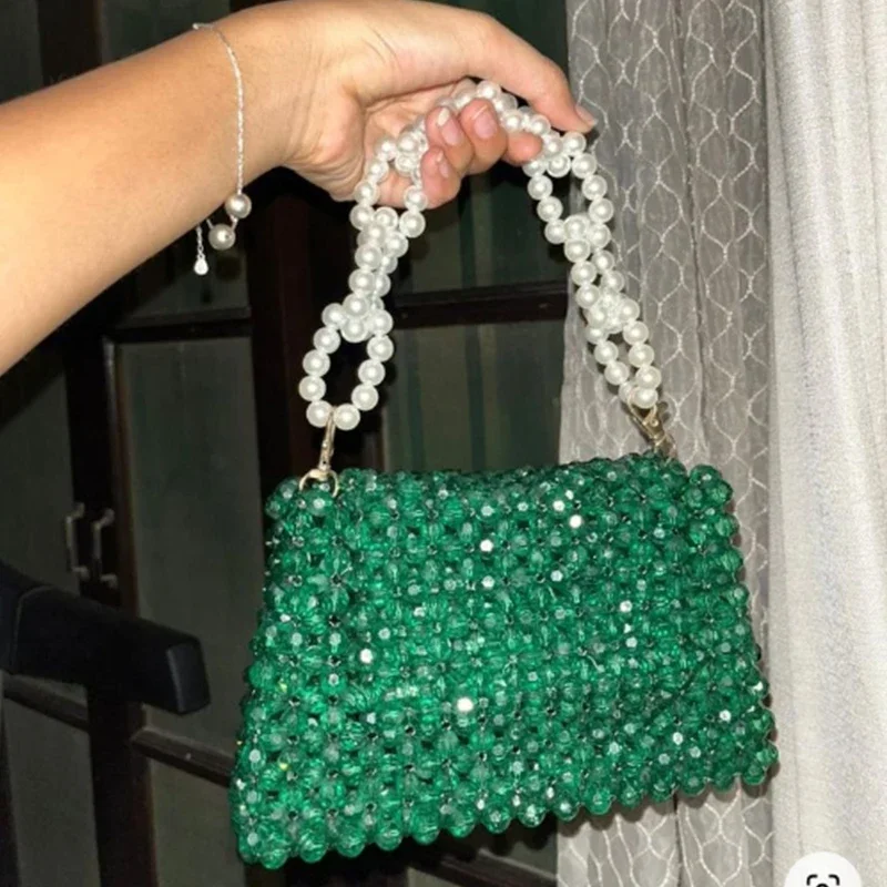 

New Custom Handmade Woven Beaded Pearl Flip Handbags for Women 2024 Women's Bags High Quality Luxury Party and Banquet Bag