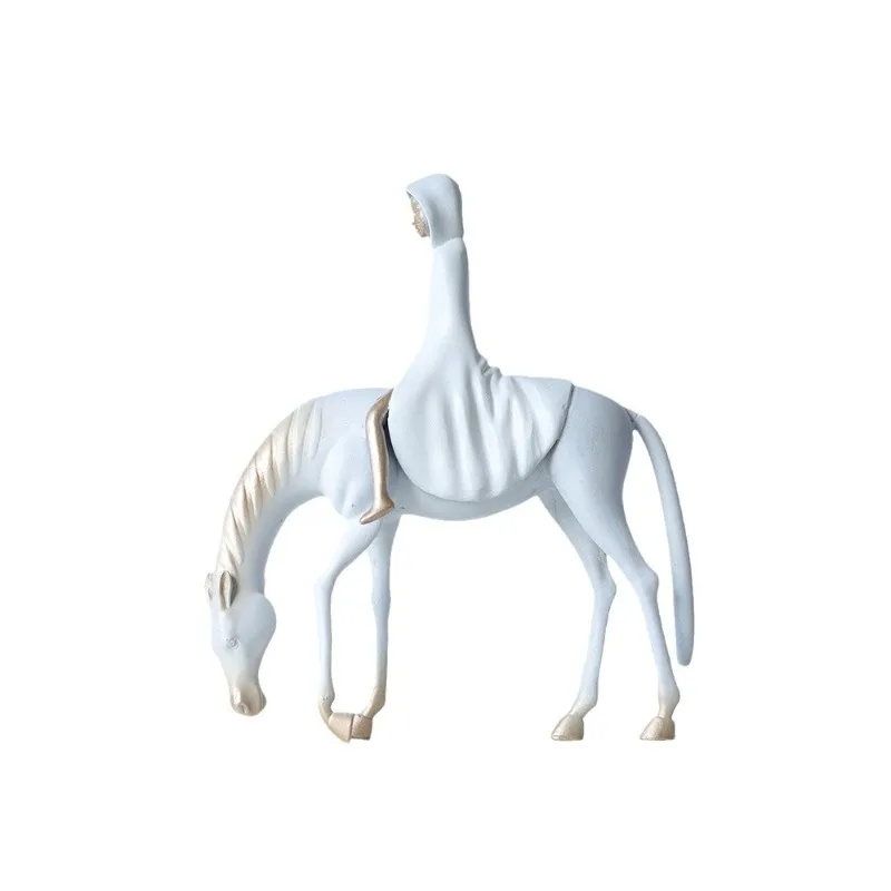 

Light luxury modern model room soft decoration home living room TV cabinet metal girl and horse sculpture study tabletop ornamen