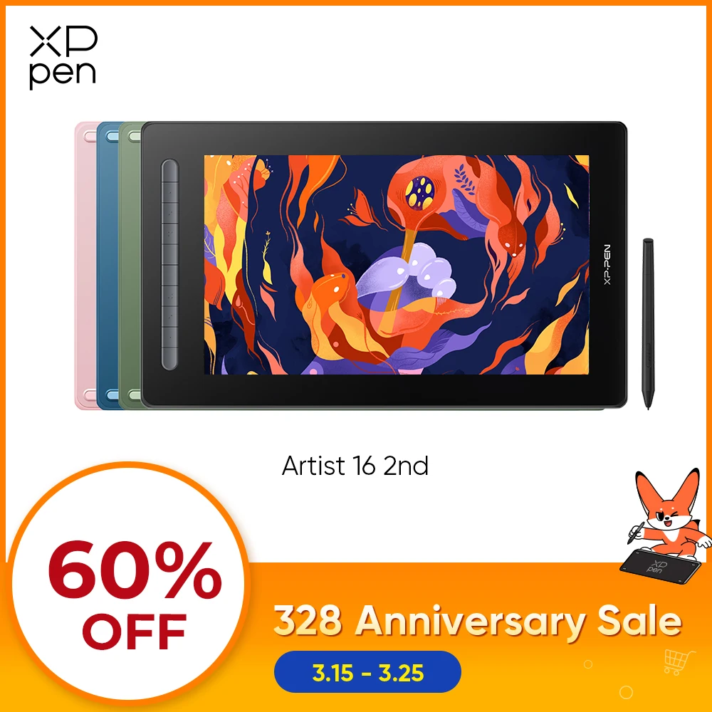 

XPPen Artist 16 Graphic Tablet Monitor Drawing Pen Display 127% sRGB X3-powered Stylus 10 Keys Tilt Support Windows Mac Android