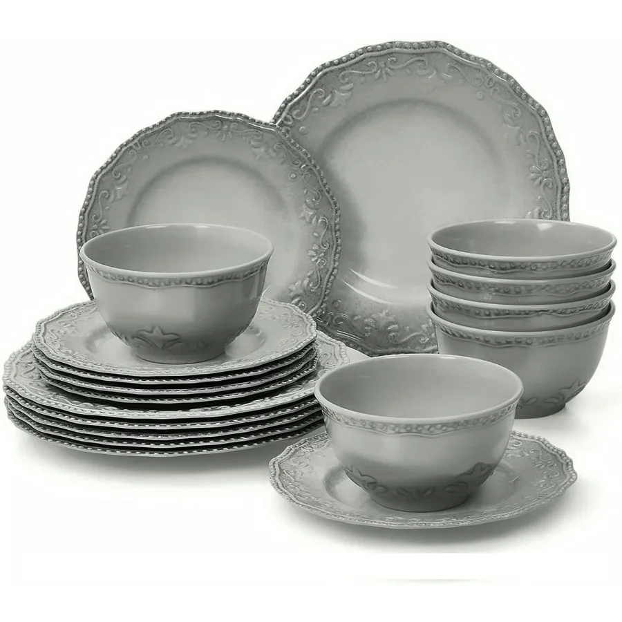 

18Piece Dinnerware Set Dishes Set with Bowls and Plates Service for 6 Nonbreakable Lightweight Dining Tableware Grey