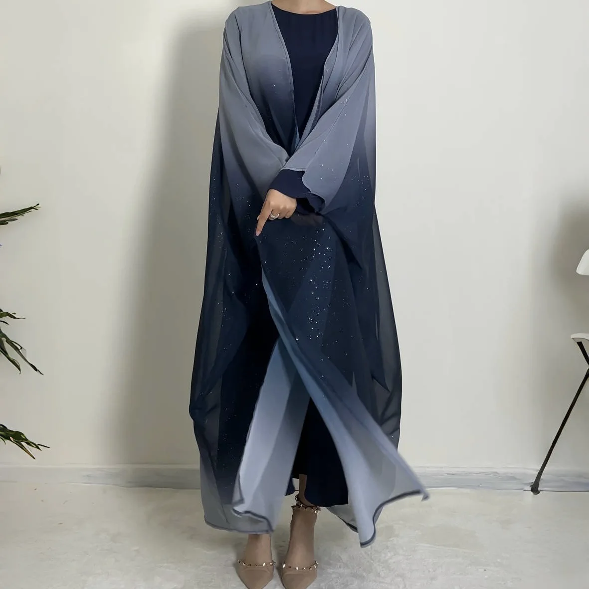 

Gradient Muslim Abaya Set Women Abayas Saudi Arab Long Sleeve Cardigan Dress Caftan Maxi Vestidos Morocco Kaftan Long Robe