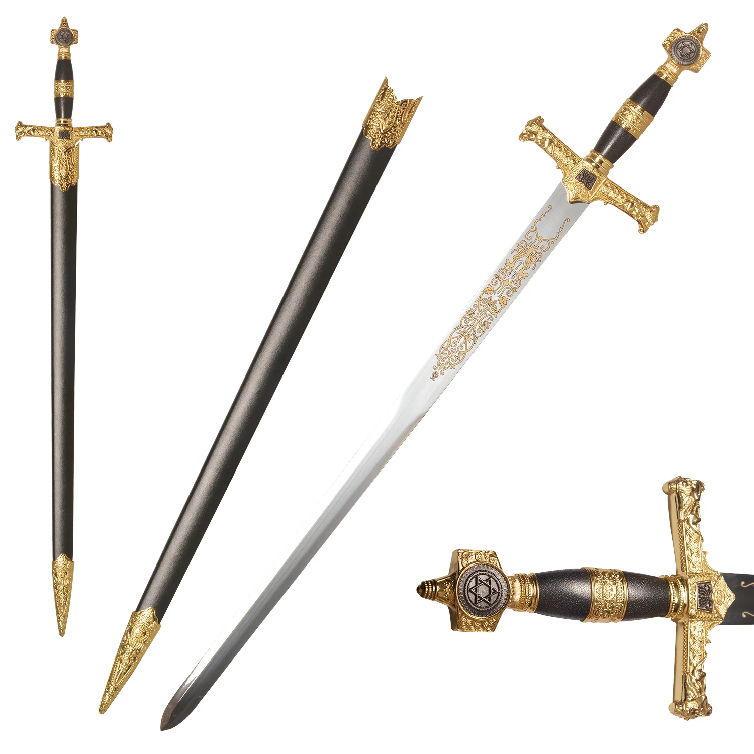 33.8 بوصة من الفولاذ المقاوم للصدأ في العصور الوسطى King Solomon Sword Star of David Sword/Outdoor