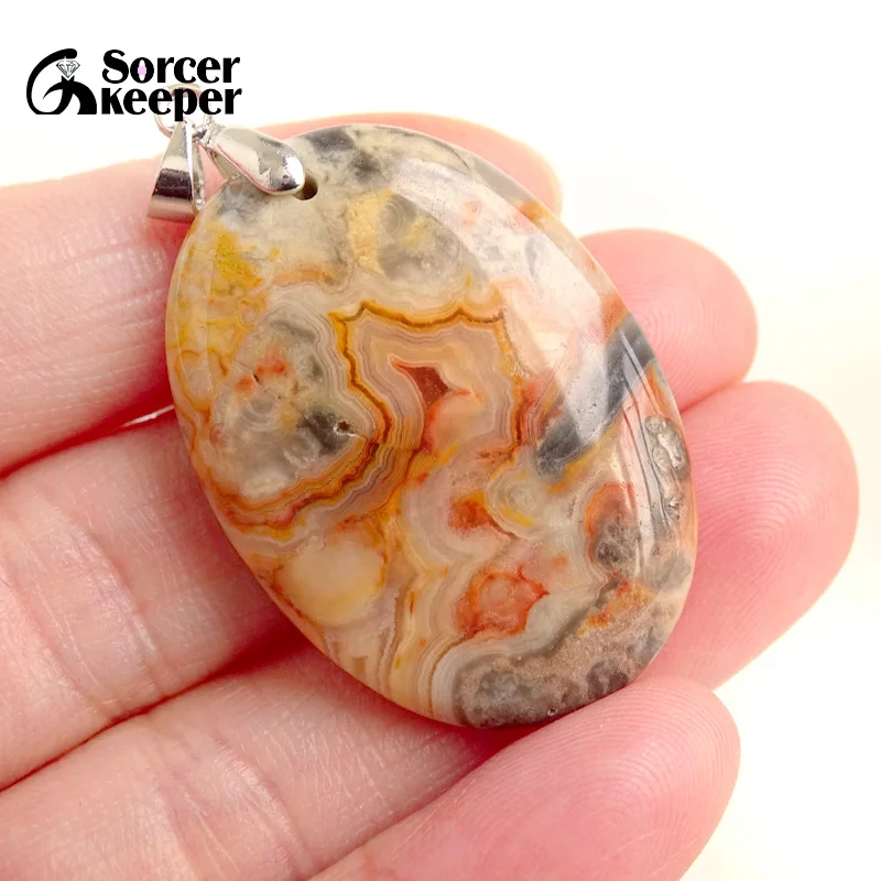 High Quality Pendentif Real Natural Crazy Lace Agate Stone Pendant Chains Necklace For Women's & Men's Jewelry Making BK996H
