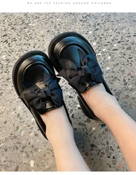 Spring Autumn New Bow-knot Kids Leather Shoes Fashion Princess Girls Shoes British College Style Student Party Performance Shoes