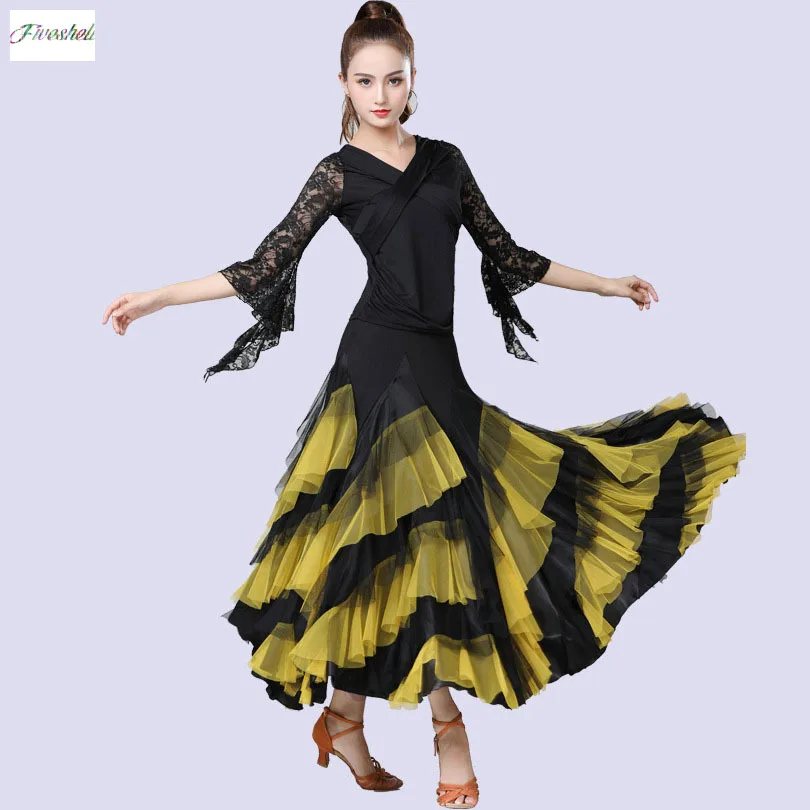 Women\'s skirt Women Dancing Costume Flamenco Waltz Ballroom Dance Skirt  Layered Big Swing Spanish Skirts