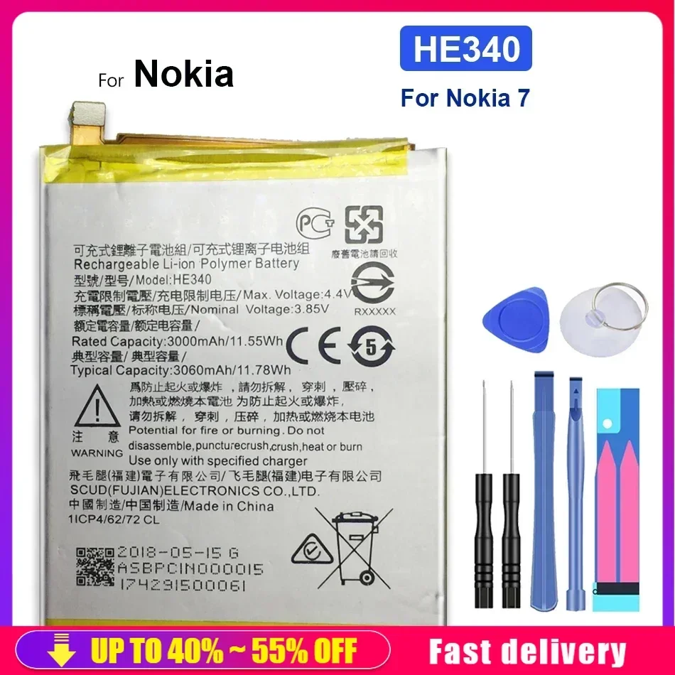 Mobile Battery For Nokia 7 Nokia7 Nokia 7 .1 / X6 2018 6.1 Plus / TA-1100 TA-1096 TA-1095 TA-1085 / 5.1 Plus HE340 3060mAh