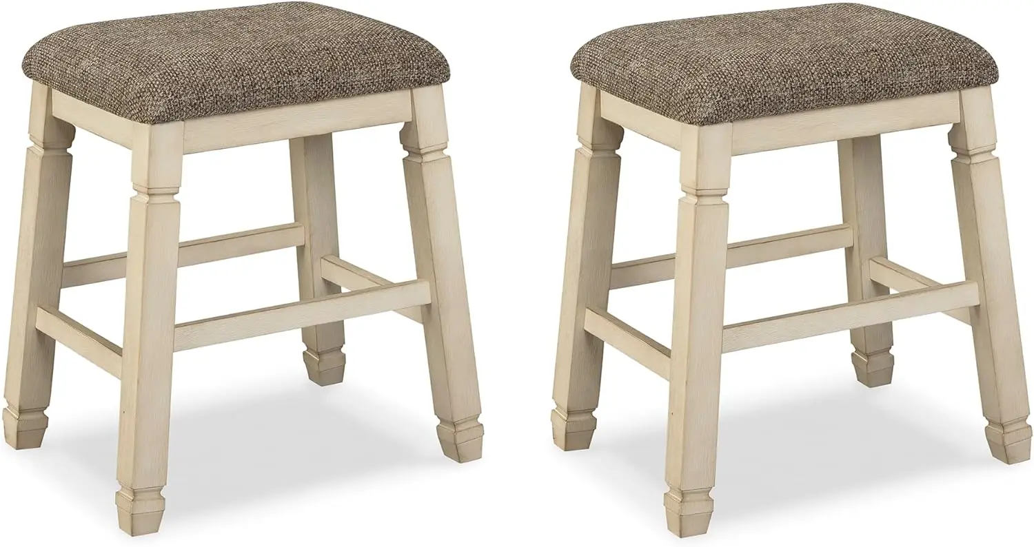 Bolanburg Farmhouse 24 Counter Height Upholstered Barstool, 2 Count, Whitewash