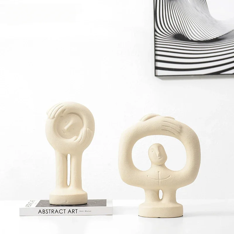 Ceramic Crafts Cartoon Character Sculpture Geometric Abstract Fun Little Man Ornaments Children's Room Home Accessories