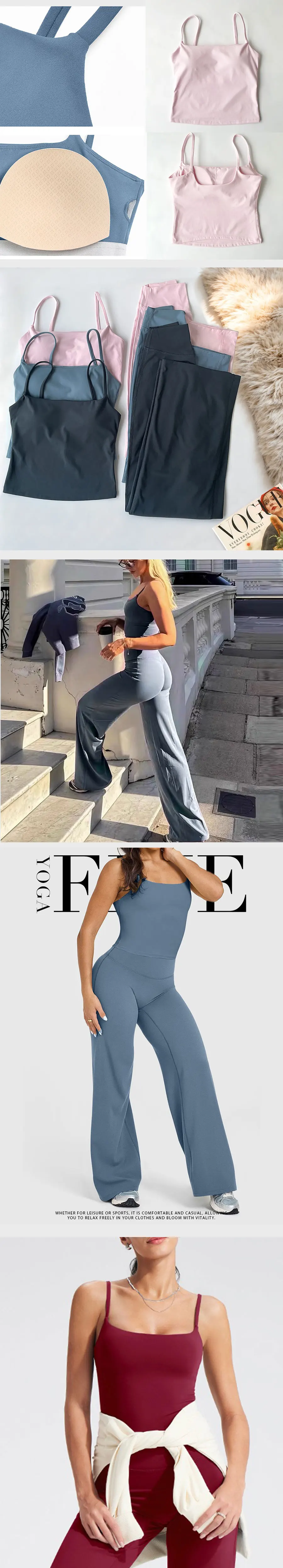 2-teiliges Fitness-Set für Damen: Gerade geschnittene Leggings & langes Trägertop mit integriertem BH – Trainingskleidung – Detail 4