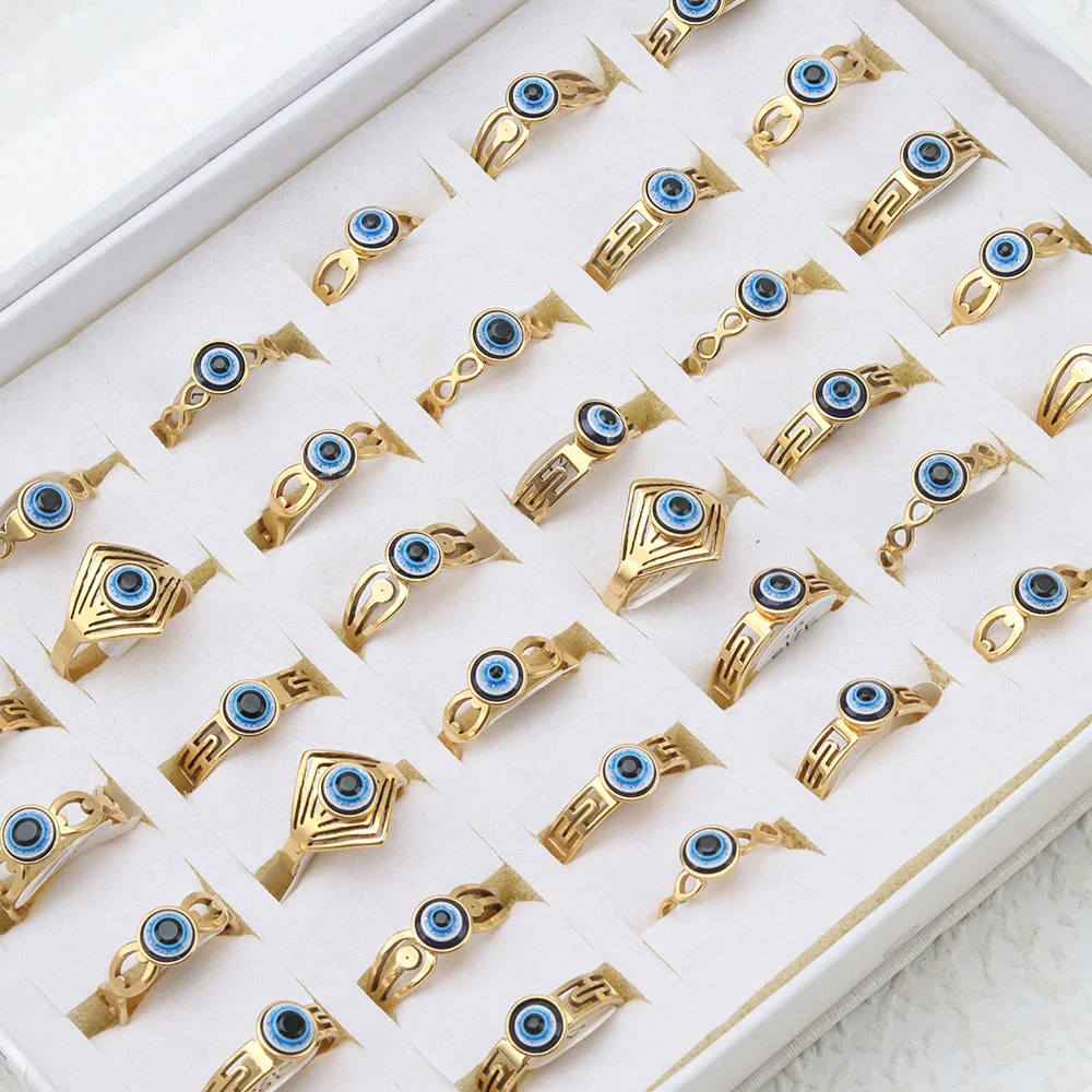24 Teile/los Klassische Punk Teufel Auge Edelstahl Blue Eye Ring Großhandel Modische Rock Party Schmuck Geschenk – Detail 1