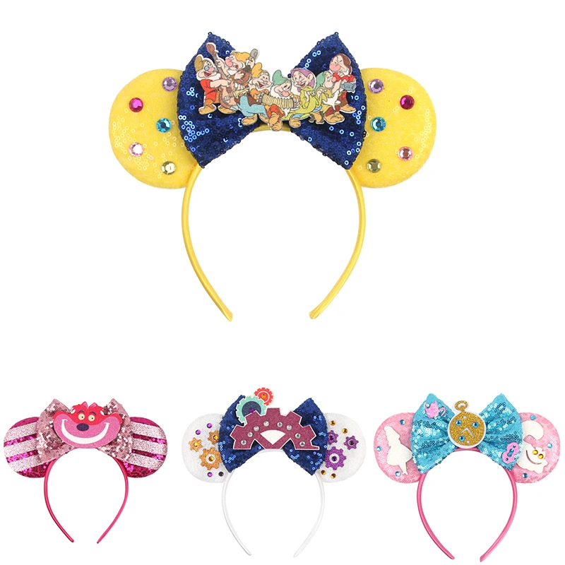 Niedliche Sieben Zwerge Mickey Mouse Stirnbänder mit Künstlichen Edelsteinen und Schmetterlingsknoten Haarband für Partys, Festivals, Geburtstage Haaraccessoires