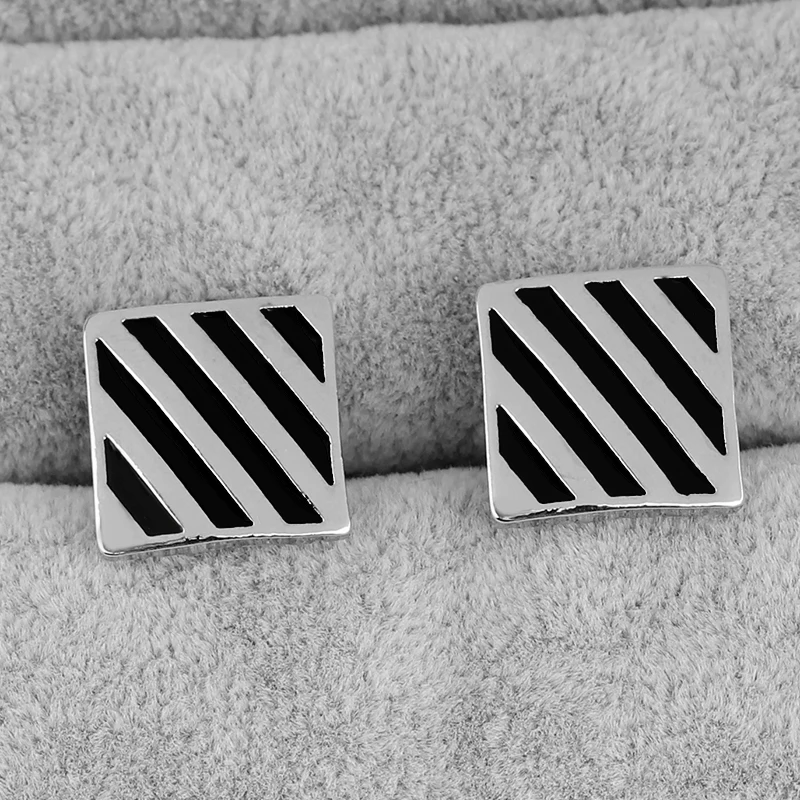Classic Mens Black Twill Lines Design Cufflinks Diagonal Stripes Pattern Square Cuff Button