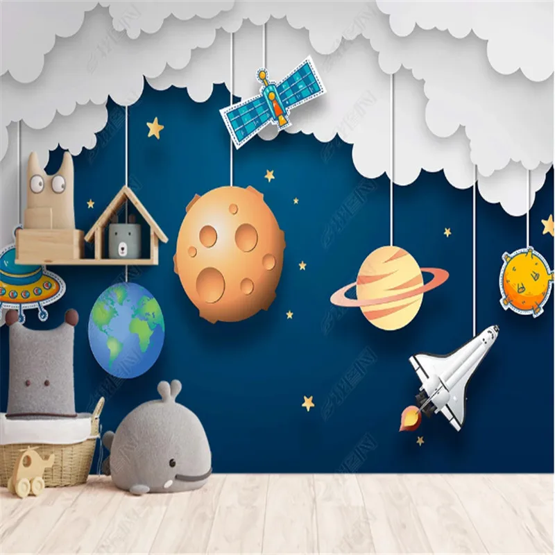 

Rocket Planet Satellite Wallpaper for Kid's Room 3D Space Astronaut Children's Room Background Wall Papers Home Decor Murals