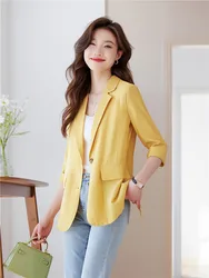 Giacche Cardigan sottili da donna capispalla larghi femminili top con protezione solare leggera Blazer solido verde giallo primavera estate nuova moda 2024