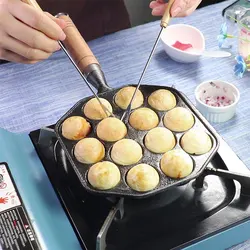 Takoyaki Frying Pan 12 Cavities Small Balls Sturdy Barbecue Plate Long Non-Stick Handheld Cooking Tools Home Restaurant