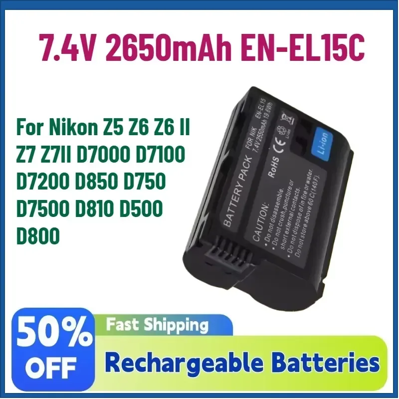 Upgrade New 7.4V 2650mAh EN-EL15C EN-EL15 Battery for Nikon Z5 Z6 Z6 II Z7 Z7II D7000 D7100 D7200 D850 D750 D7500 D810 D500