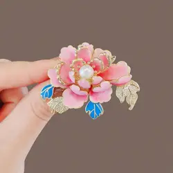 Charming Rhinestone Peony Flower Brooches For Women Unisex Luxury Elegant Enamel Pearl Flower Brooch Pins Party Jewelry Gifts