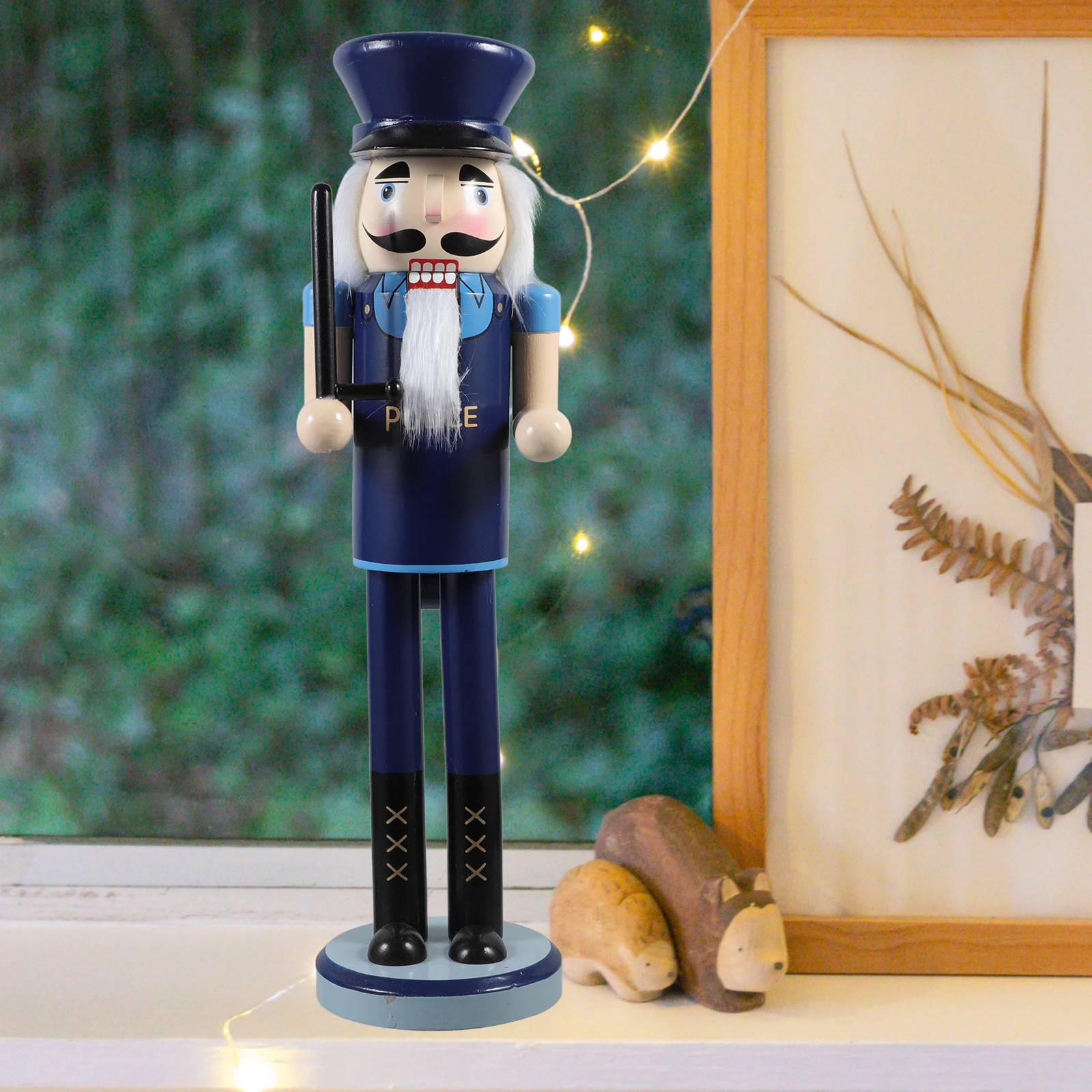 

1pcs 38Cm Police-Themed Wooden Nutcracker Ornament Christmas Decor For Holiday Home Office Festive Tabletop Decoration