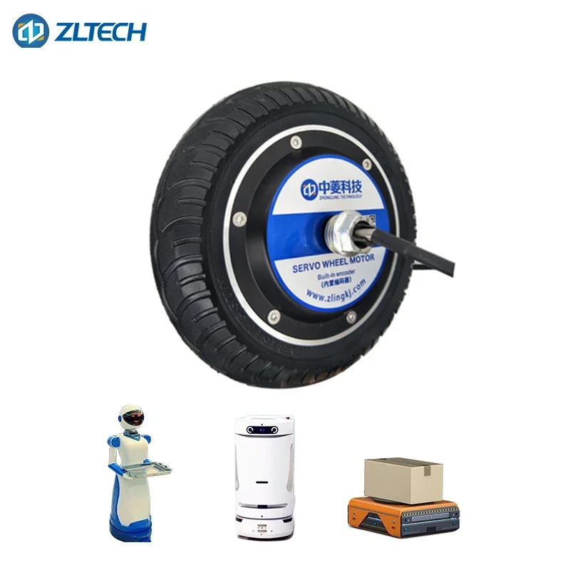 ZLTECH 8inch 24V 48V 400RPM 100kg load brushless gearless DC electric mobile robot direct driving wheel hub motor with encoder image 6