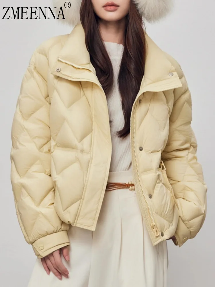 

ZMEENNA женский желтый стеганый пуховик короткий пуховик на молнии зимняя теплая верхняя одежда с ромбовидным узором модная ZM4580