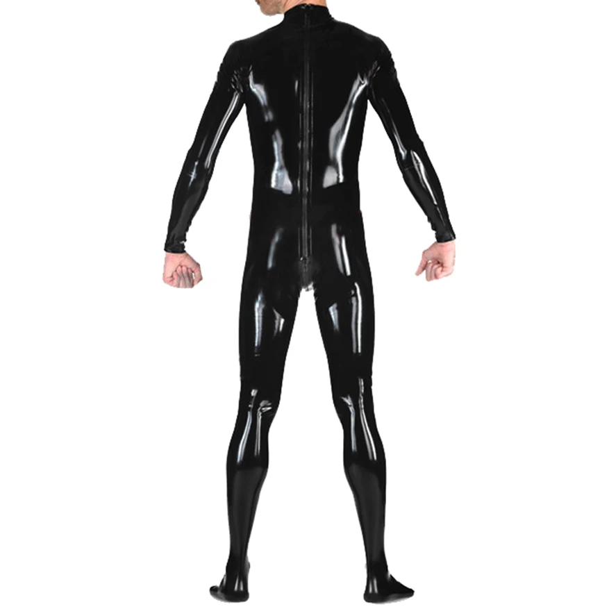 Sexy Latex Mens Catsuit with Socks Rubber Fetish Bodysuit Rear Zip Handmade Clothing S-LCM171