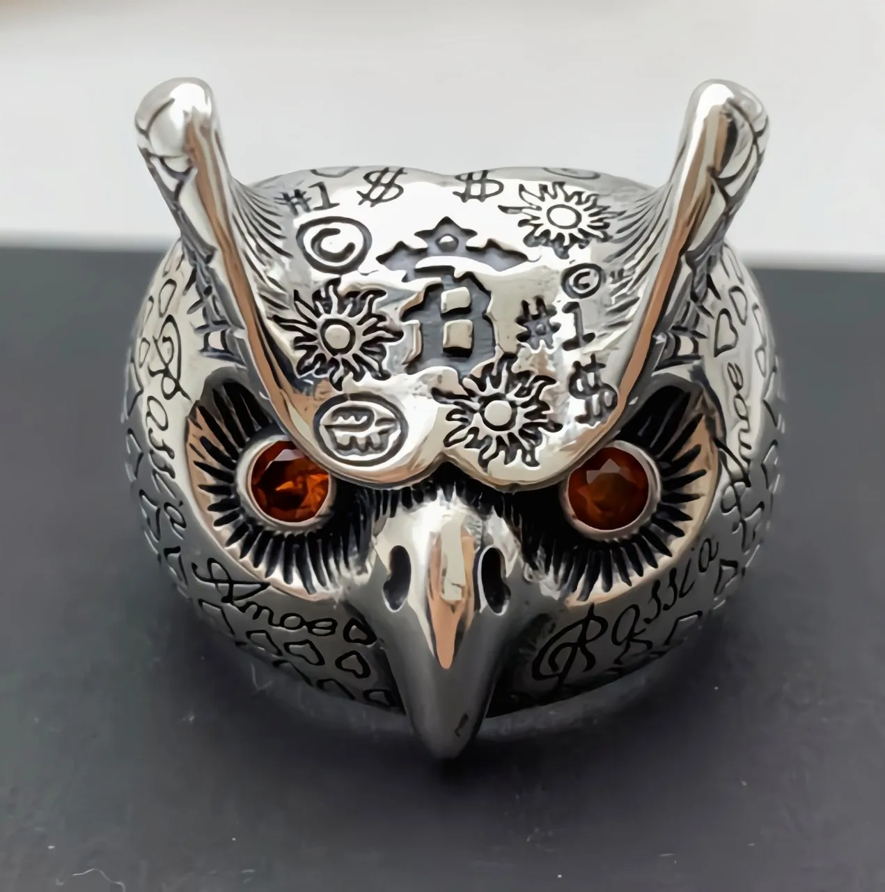 

Punk Jewelry Sterling silver s925retro red eyes owl jewelry ring men's design stylish owl ring trendy