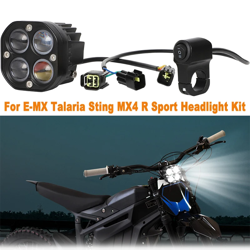 Motorcycle Headlight Kit Switch High Low Beam With Optical Lens Aluminium Alloy Plug&Play For E-MX Talaria Mx4 Sting R Sport