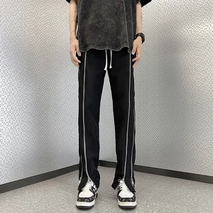 2024 Men Spring Autumn New Zipper Loose Sweatpants Male High Street Straight Trousers Men Long Casual Wide-leg Pants I653