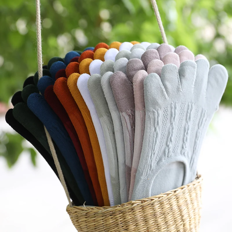 Of Shallow Mouth Invisible Five Finger Boat Socks With Split Toes, Socks Solid Color Cotton Sweat Socks Women